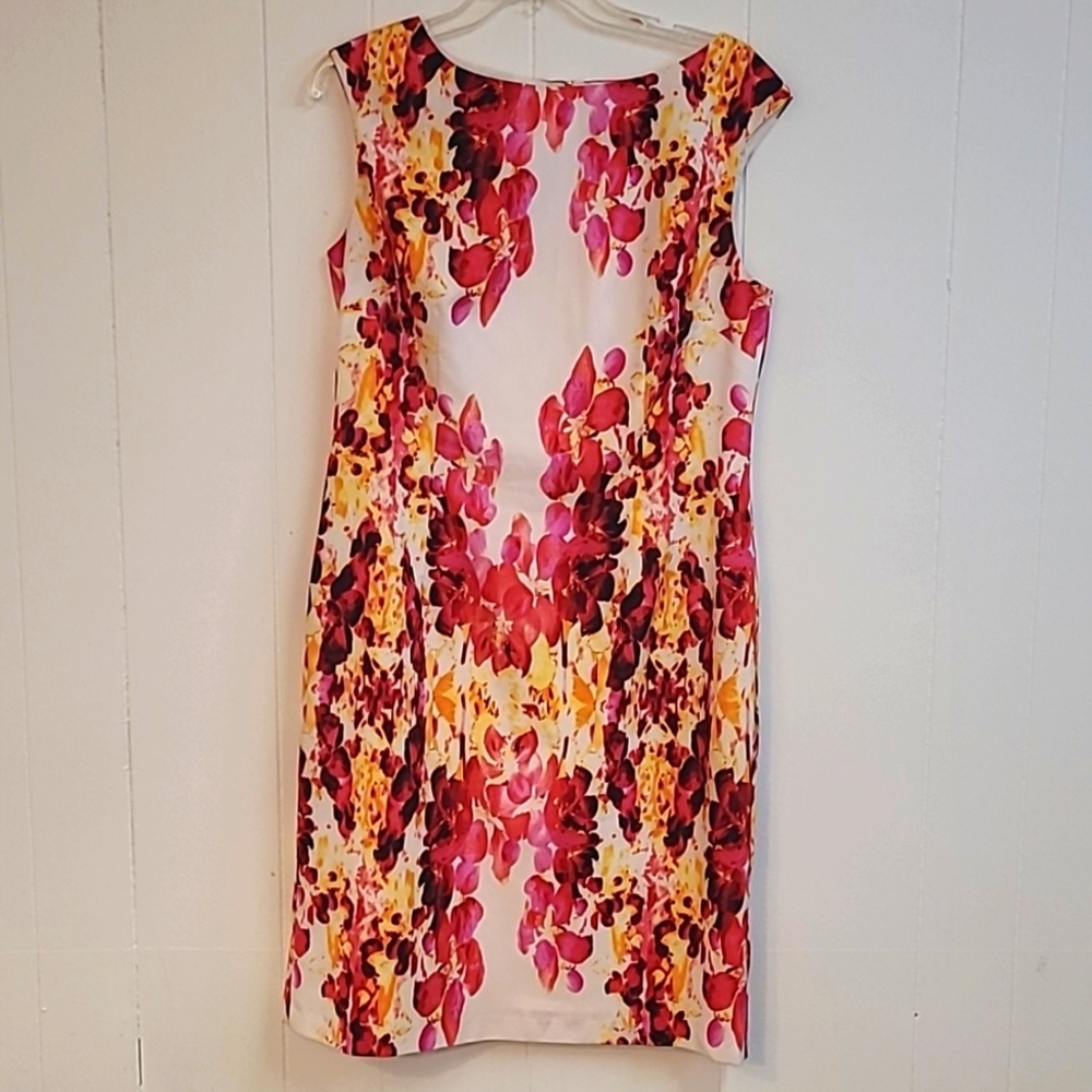 Adrianna Papell Floral Dress Red/Yellow Sleeveless Cool Size 12
